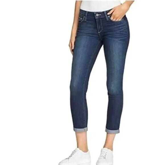 PAIGE Kylie Crop Cuffed Ankle Low Rise Cotton Stretch Blue Denim Jean Size 32 - Picture 1 of 7